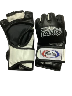 MUAY THAI MMA GLOVES FAIRTEX ULTIMATE COMBAT OPEN THUMB FGV12 - BLACK / WHITE