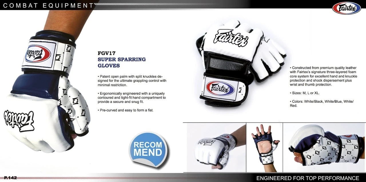 MUAY THAI MMA GLOVES FAIRTEX SPLIT KNUCKLES FGV17 - WHITE / BLACK 4 MUAY THAI MMA GLOVES FAIRTEX SPLIT KNUCKLES FGV17 - WHITE / BLACK - Image 2