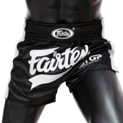 Fairtex Muay Thai Short / MTGP / Black-White -BOXING GLOVES Shop FTX MTGP BK WH 2