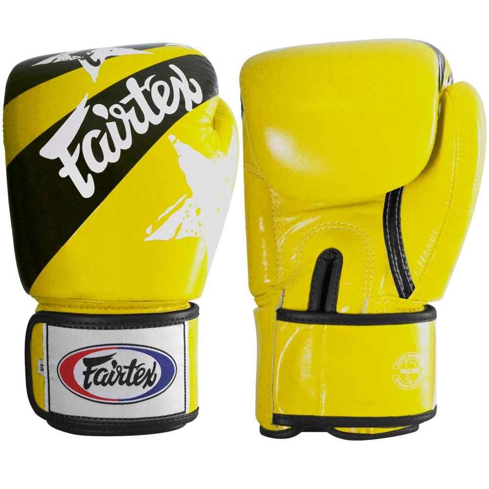 MUAY THAI BOXING GLOVES FAIRTEX NATION PRINT YELLOW - BGV1 3 MUAY THAI BOXING GLOVES FAIRTEX NATION PRINT YELLOW - BGV1