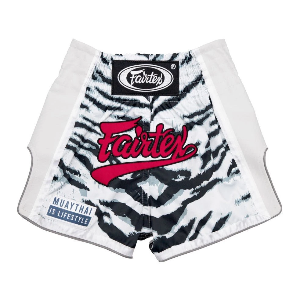 BSK2103 Fairtex Kids Muay Thai Shorts White Tiger 5 BSK2103 Fairtex Kids Muay Thai Shorts White Tiger - Image 3