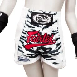 BSK2103 Fairtex Kids Muay Thai Shorts White Tiger