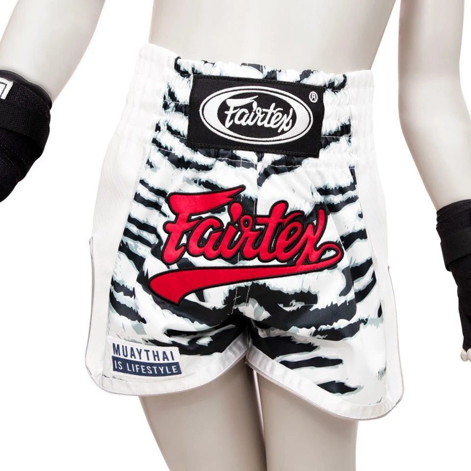 BSK2103 Fairtex Kids Muay Thai Shorts White Tiger 3 BSK2103 Fairtex Kids Muay Thai Shorts White Tiger
