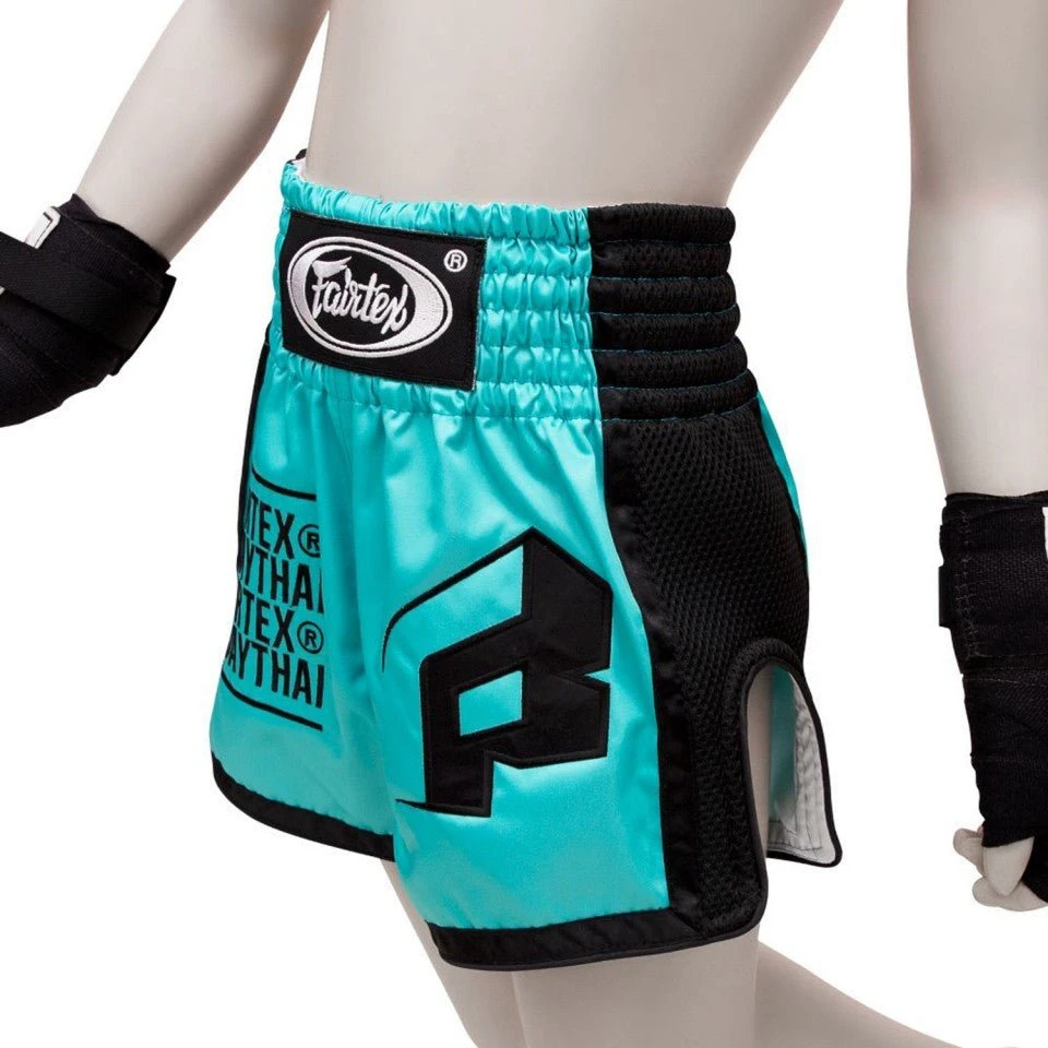 BSK2107 Fairtex Kids Muay Thai Shorts Turquoise 4 BSK2107 Fairtex Kids Muay Thai Shorts Turquoise - Image 2