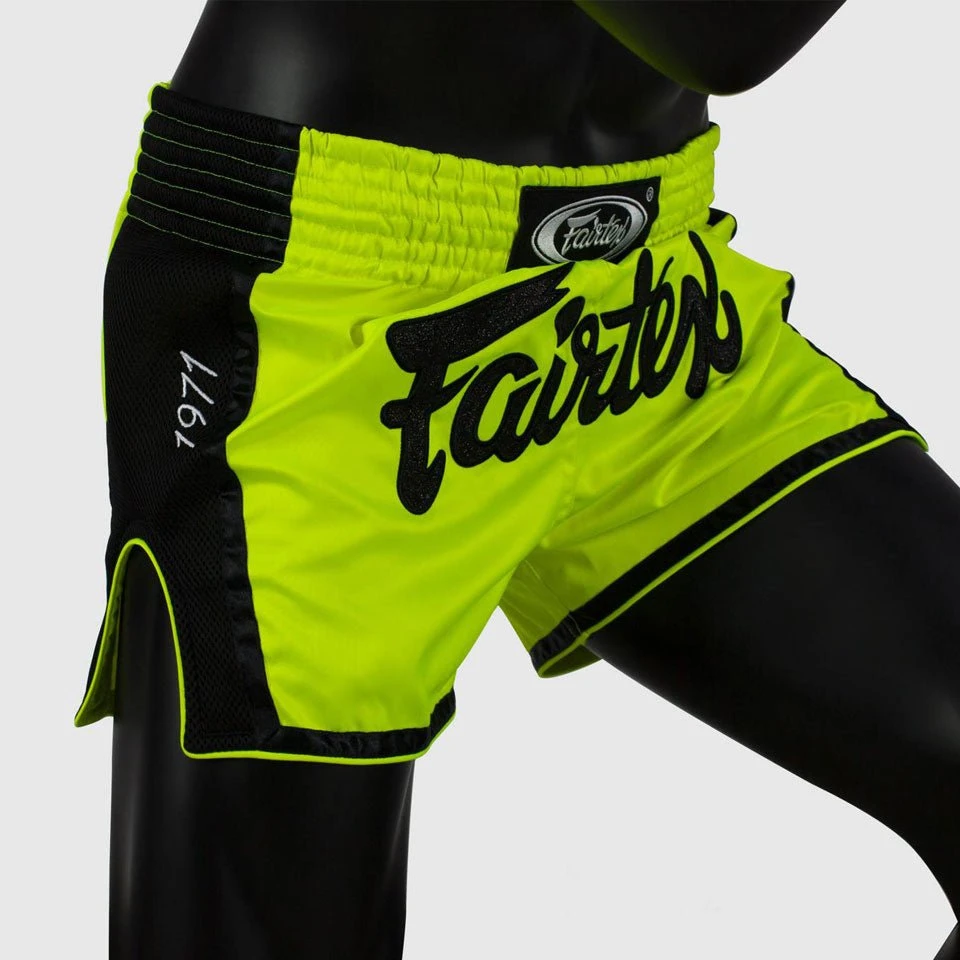 Fairtex BS1706 Slim Cut Muay Thai Shorts - Lime Green 5 Fairtex BS1706 Slim Cut Muay Thai Shorts - Lime Green - Image 3
