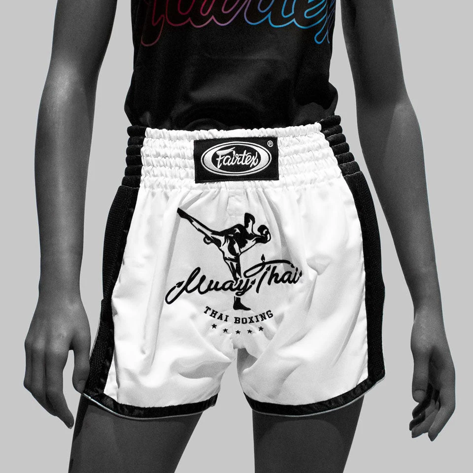 Fairtex BS1707 Slim Cut Muay Thai Shorts - White 4 Fairtex BS1707 Slim Cut Muay Thai Shorts - White - Image 2
