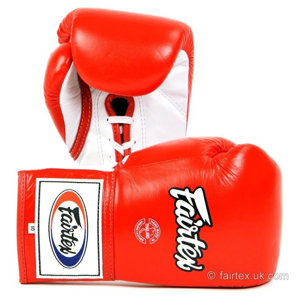 Fairtex Competition Lace Up Boxing Gloves BGL6 - Red 3 Fairtex Competition Lace Up Boxing Gloves BGL6 - Red